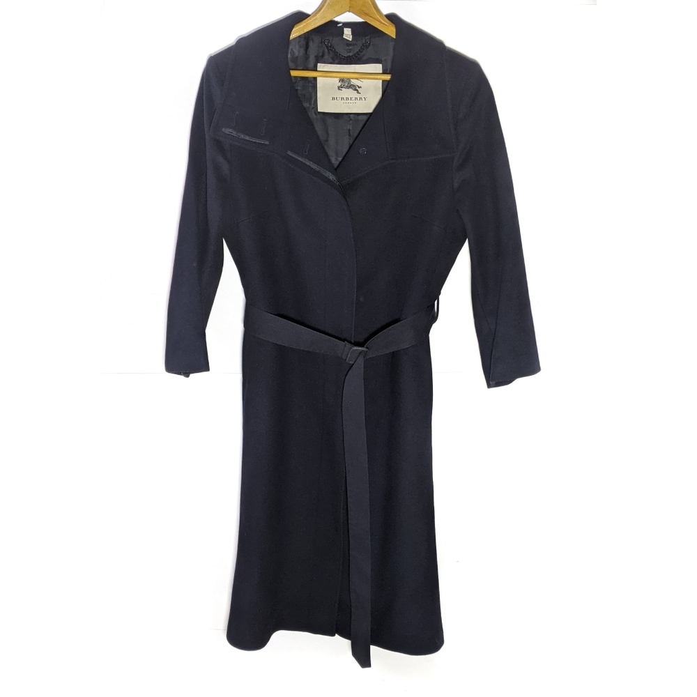 Authentic Burberry Women's Black Wool cashmere Blended Belted Long Coat 14